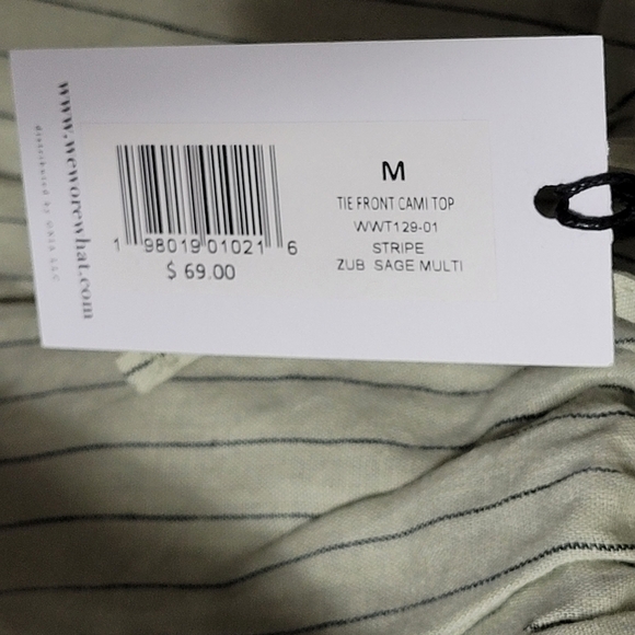 WeWoreWhat Pinstripe Tie-Front Keyhole Linen Cami Tank Top In Sage Size M - Picture 8 of 10